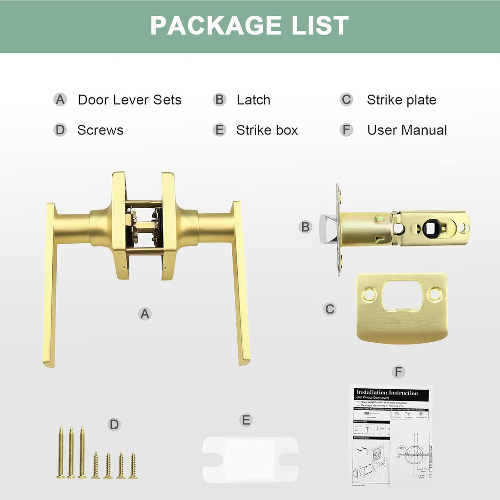 GOBEKOR 6 Pack Gold Door Handles Interior,Heavy Duty Passage Door Handles Interior Door Levers for Hallway and Closet, Modern Sleek Round Door Locks