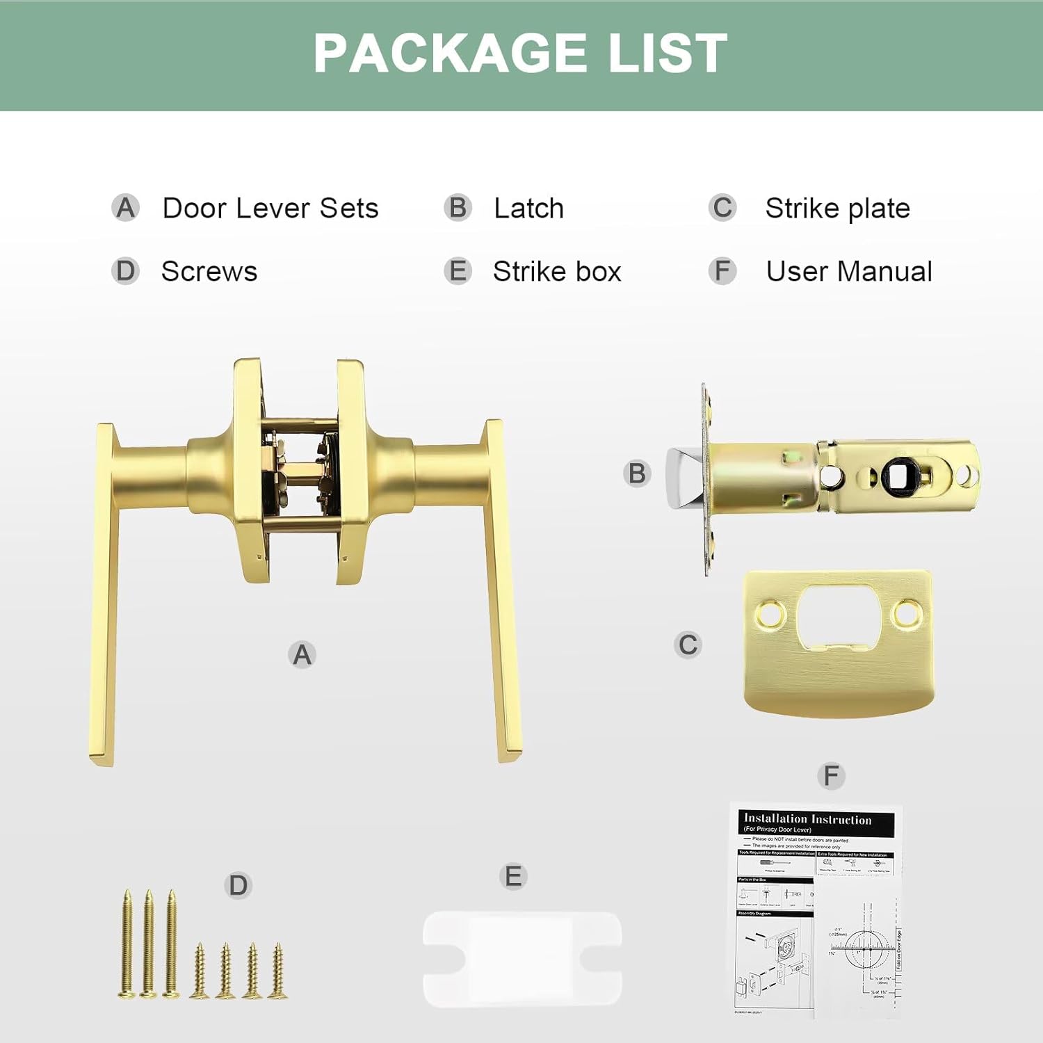 GOBEKOR 2 Pack Gold Door Handles Interior,Heavy Duty Passage Door Handles Interior Door Levers for Hallway and Closet, Modern Sleek Round Door Locks