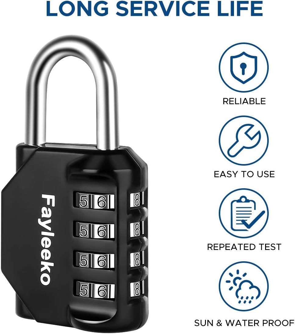 Combination Lock, 4 Digit Combination Padlock for School Gym Sports Locker, Fence, Toolbox, Case, Hasp Cabinet Storage (4 Pack, Black)