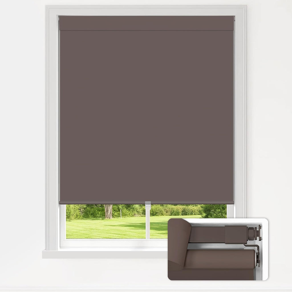 LazBlinds No Drill Blinds for Indoor Windows, Blackout Roller Shades, Cordless Window Blackout Blinds, Thermal Insulated Fabric UV Protection for Home and Office, 22.5" W x 48" H, Dark Coffee