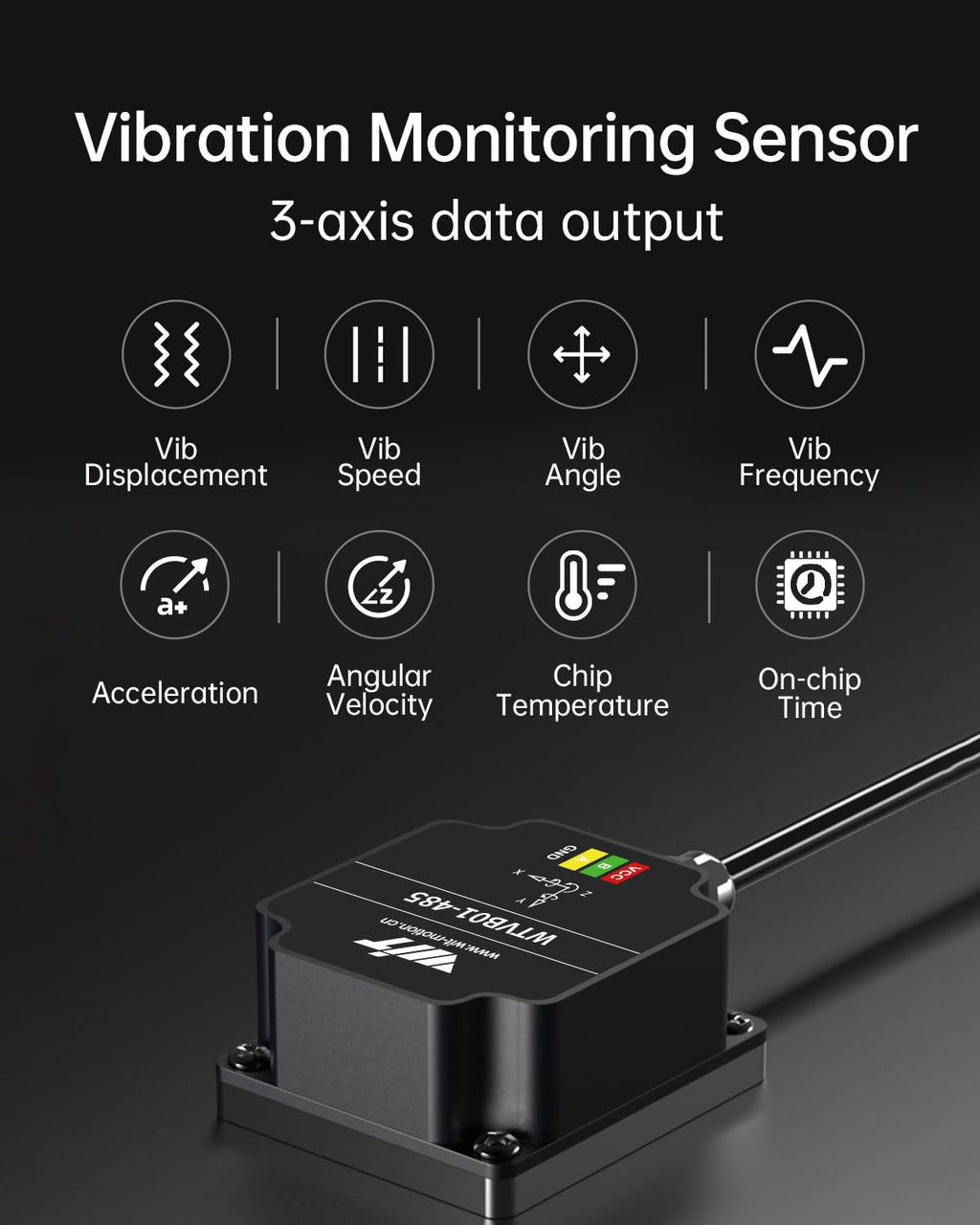 [RS485 Modbus Vibration Sensor] WTVB01-485 IP68 Waterproof Transducer Ar-Duino, 3-Axis Acceleration Angular Velocity Vibration(Amplitude+Frequency+Displacement+Speed) Detector, Motor Monitor Module
