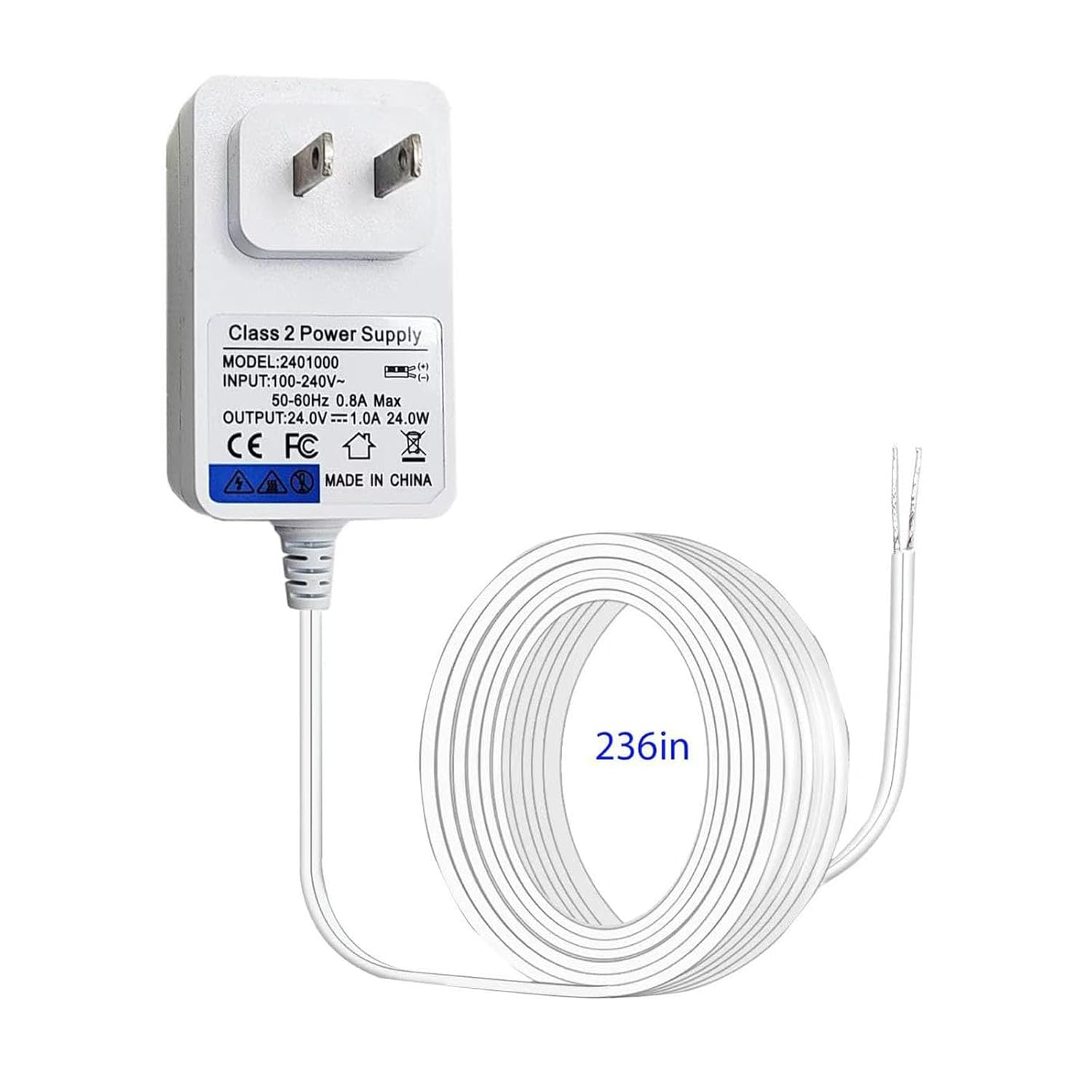 24VDC Video Doorbell Power Adapter, Power Supply Transformer for Ring, Nest, Eufy, Wyze, Arlo, 19.6 ft Cable, White