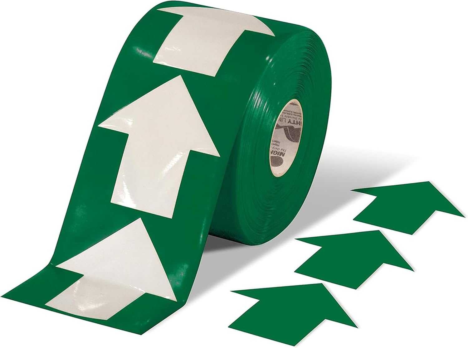 Mighty Line 5.5" Wide Solid Arrows Roll, Directional Sticker Sign Floor Marking Tape for Safety, Caution, Warning, Heavy-Duty, Peel and Stick, Adhesive, Industrial Quality, Green, Pack of 200