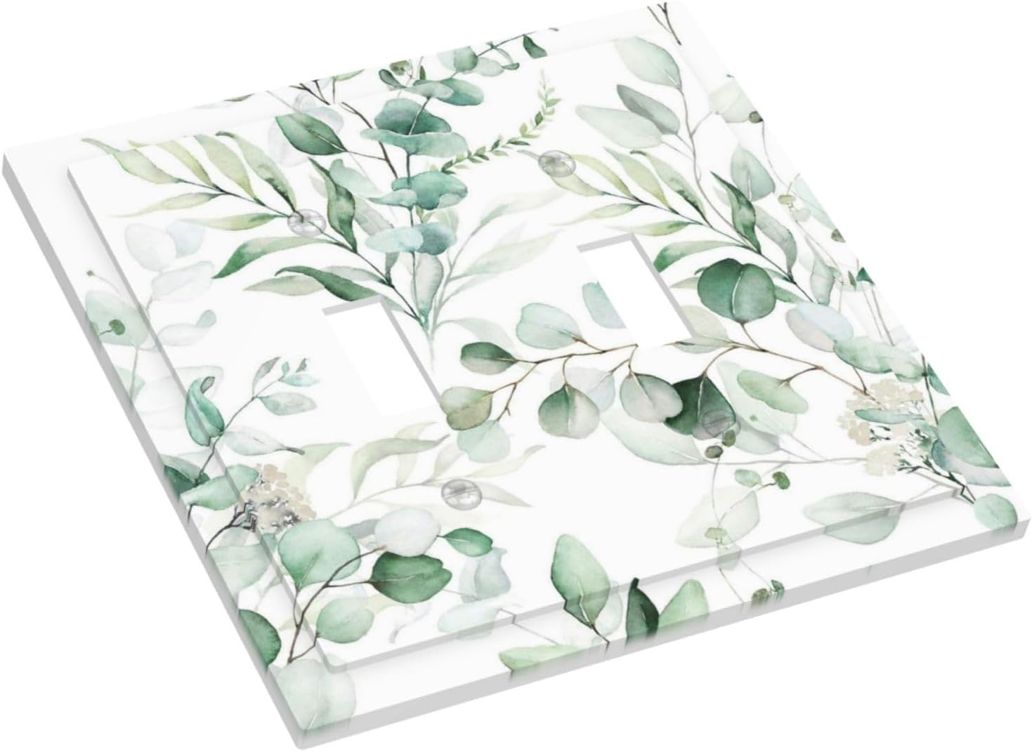 Boho Green Eucalyptus Leaf Floral Plants Flowers Decorative Switch Plates 2 Gang Double Toggle Outlet Light Switch Cover Wall Plate Electrical Faceplate for Bed Room Living Room Decor
