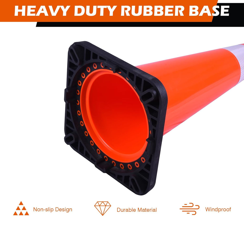 4 Pack 36 Inch Orange PVC Traffic Cones Black Base Stable Large Size, Highway Traffic Outdoor Construction Safety Warning Cones (4, Orange, 36 Inch)