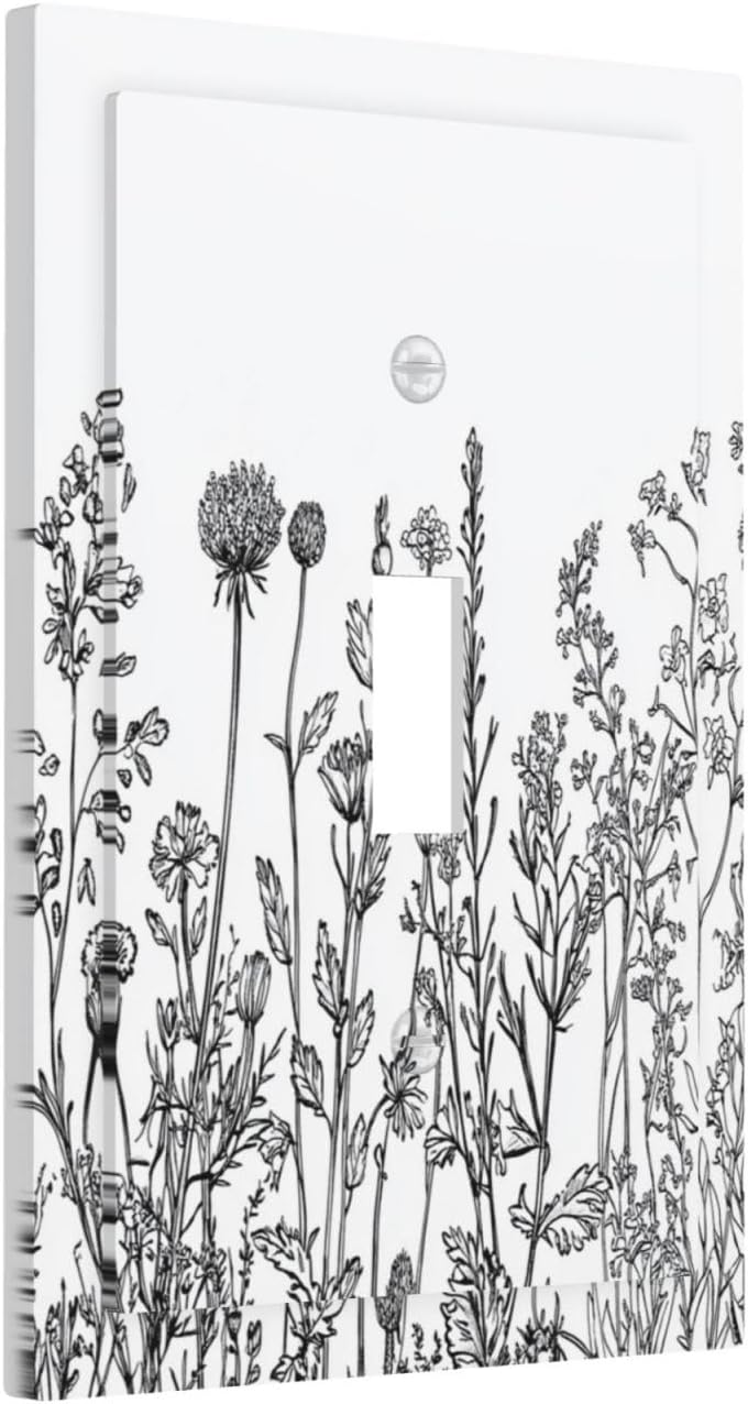Decorative Light Switch Cover Floral Wildflower Rustic Plant Leaves 1 Gang Single Toggle Device Electrical Faceplate Switchplates Decorator Outlet Wall Plate For Farmhouse Cabin Decor