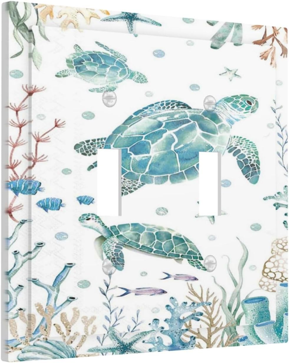 Sea Turtle Ocean Starfish Fish Coral Pearl Decorative Switch Plates 2 Gang Double Toggle Outlet Light Switch Cover Wall Plate Electrical Faceplate for Bathroom Kids Room Decor