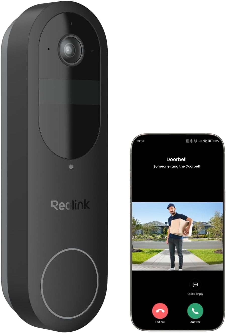 REOLINK 2K Battery Video Doorbell Camera, 150°x150° Head-to-Toe View, 2.4/5 GHz WiFi, Two-Way Talk, No Monthly Fee, Person/Vehicle/Package Detection(Chime not Included)