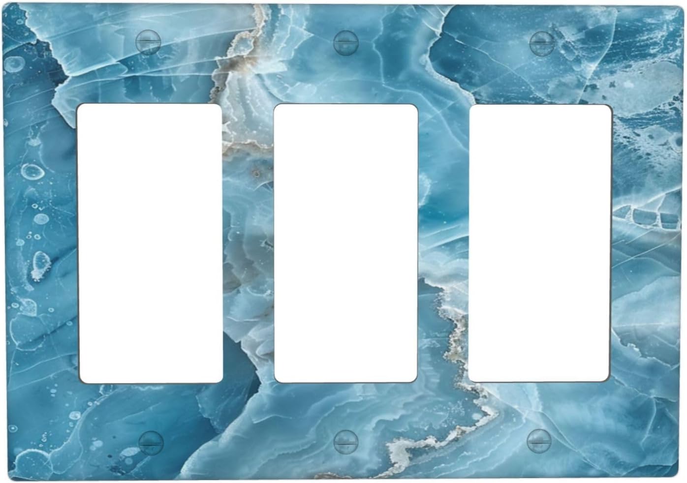 Decorative Outlet Covers Abstract Watercolor Blue Marble Texture 3 Gang Light Switch Cover Plate Triple Rocker Wall Plates for Electrical Outlets Switch Plate Covers for Bedroom Home Decor