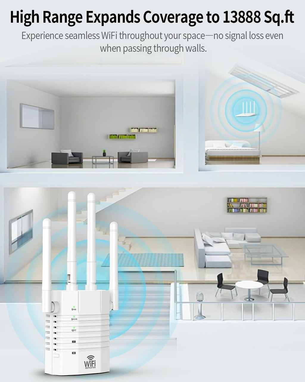 WiFi Extender, WiFi Extender Signal Booster, WiFi Booster, Covers Up to 13888 Sq.ft and 150+ Devices, Dual Band Wireless Repeater, WiFi Repeater, WiFi Extenders Signal Booster for Home