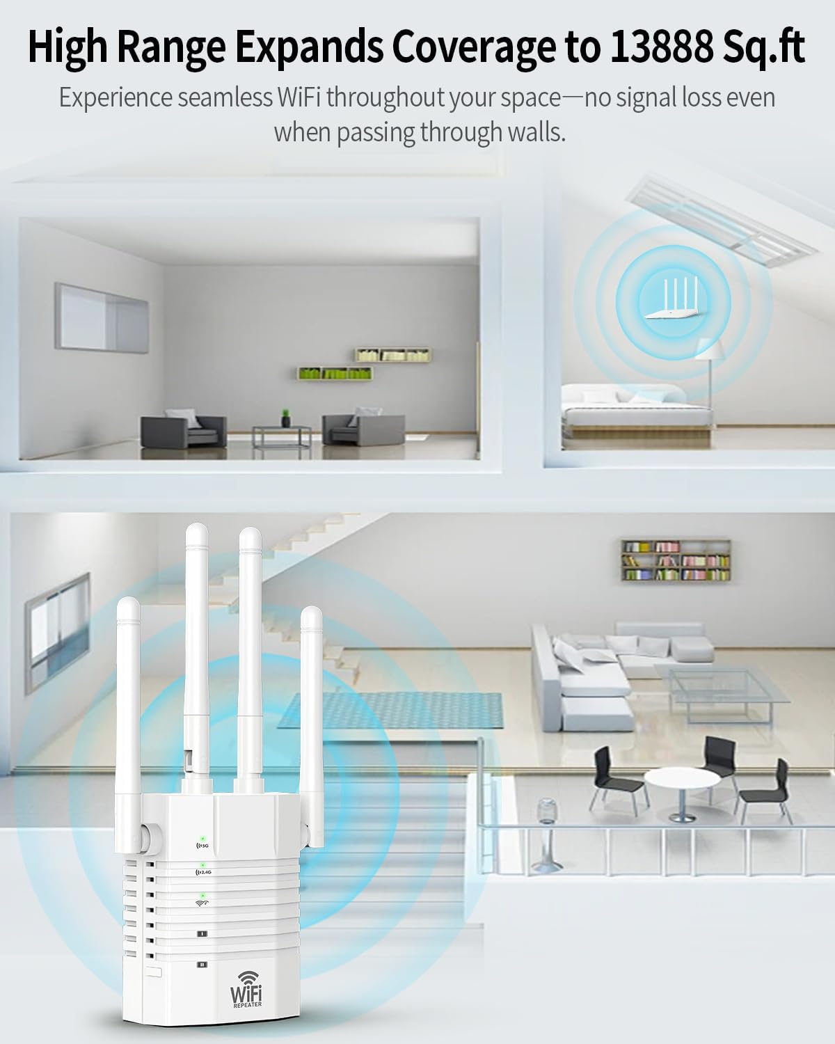 WiFi Extender, WiFi Extender Signal Booster, WiFi Booster, Covers Up to 13888 Sq.ft and 150+ Devices, Dual Band Wireless Repeater, WiFi Repeater, WiFi Extenders Signal Booster for Home