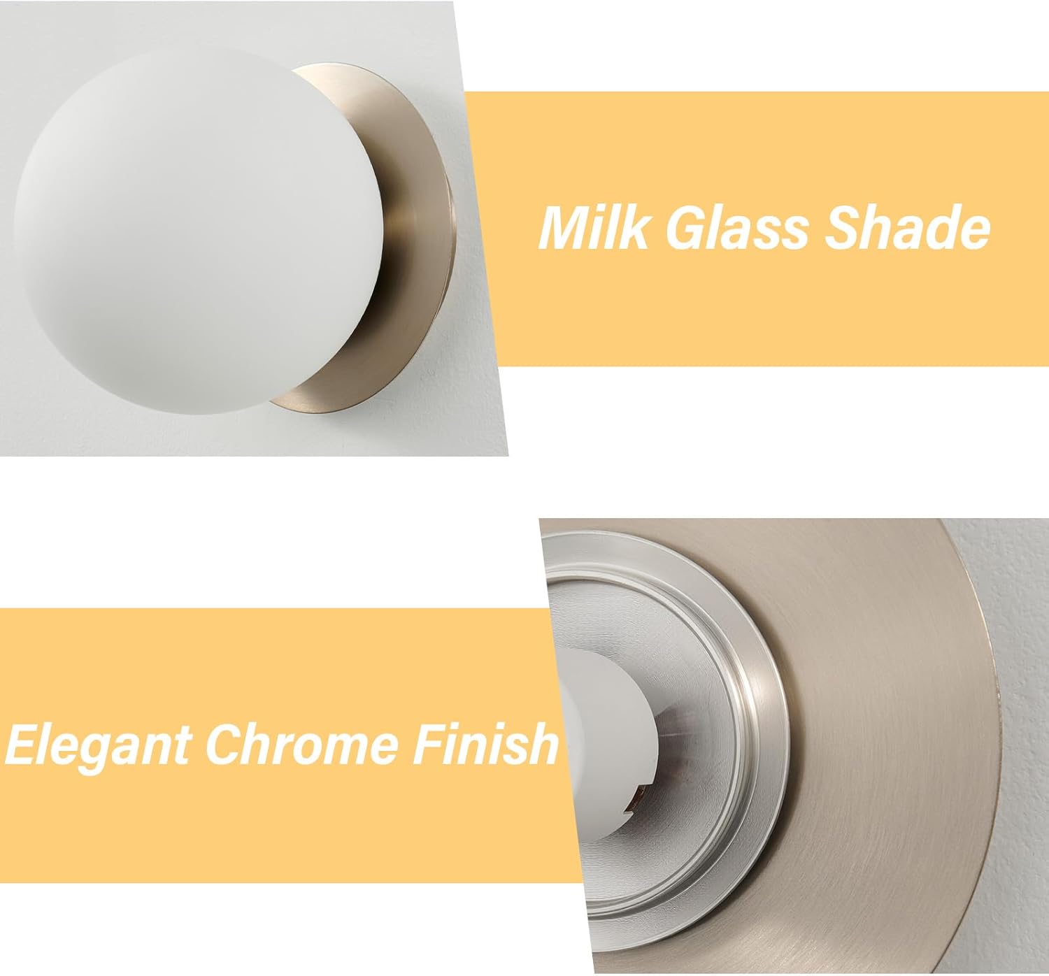 Modern Glass Globe Wall Sconce: Brushed Nickel Single Light with Milk Glass Shade - Minimalist Spherical Vanity Sconces over Mirror - Contemporary Ball Wall Lights Fixtures for Entryway Bulb Excluded
