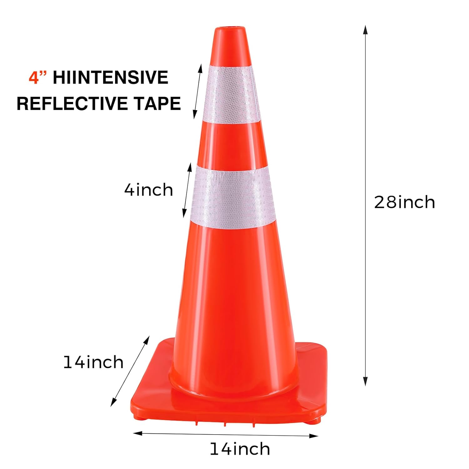 Traffic Safety Cones 28 Inch 6 Pack - Orange Road Parking Cones with Reflective Collars, Heavy Duty PVC Construction Cone Structurally Stable for Road Parking, Traffic Control, Driveway