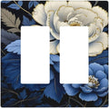 Blue White Flowers Dual Outlet Covers Wall Plate 2 Gang Rocker Decora Decorative Switchplate Electrical Faceplate GFCI Light Switch Covers for Farmhouse Living Decor