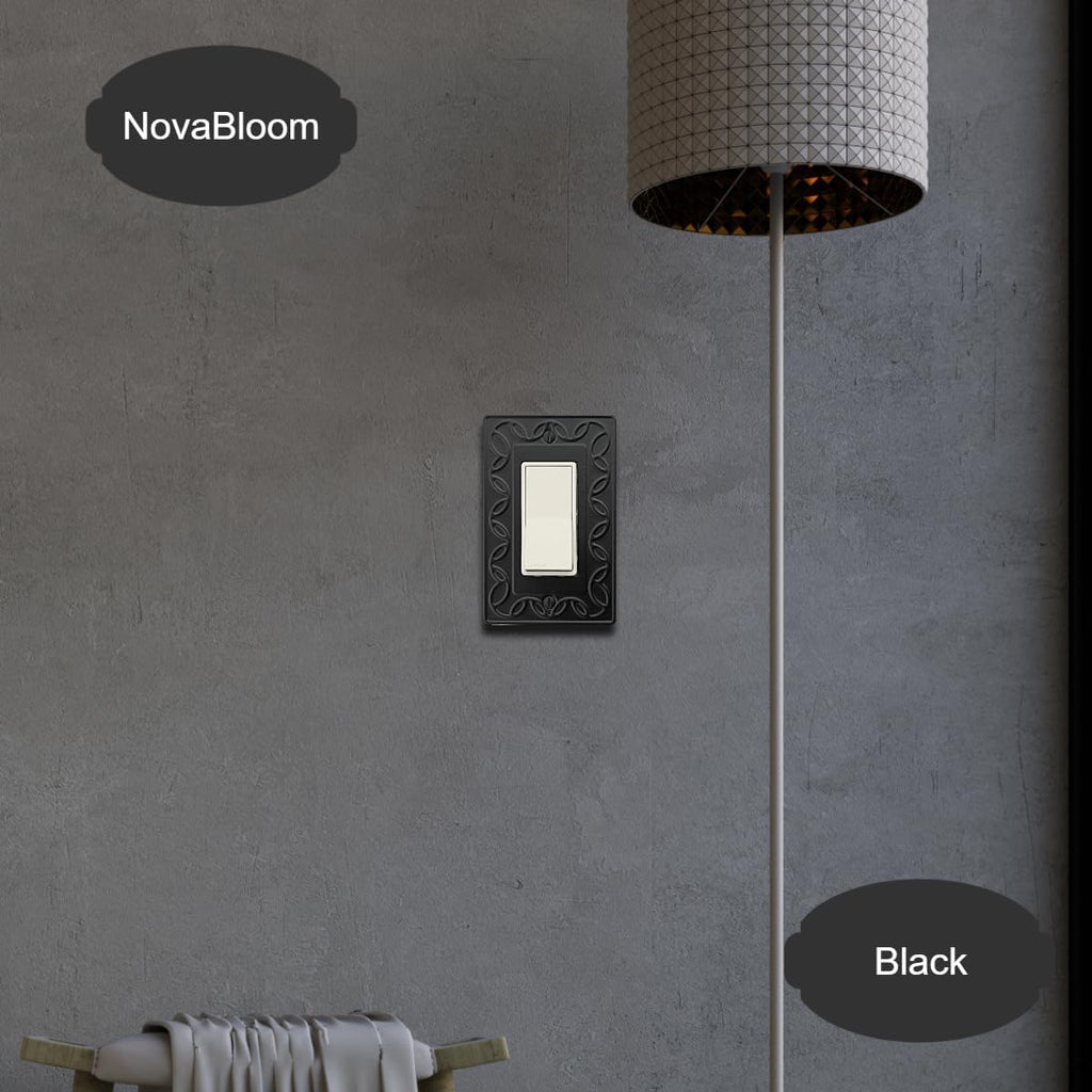 Single Decorator Light Switch Cover NovaBloom Metal Wall Plate, 4-Pack Black 1 Gang Single Rocker, for Receptacle Dimmer Switch Cover GFCI Outlet Decorative Wallplate, Durable