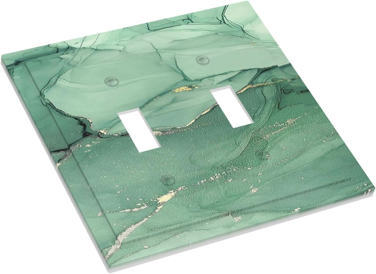 Decorative Switch Plates Simple Green Marble 2 Gang Double Toggle Outlet Light Switch Cover Wall Plate Electrical Faceplate for living Room Office Decor