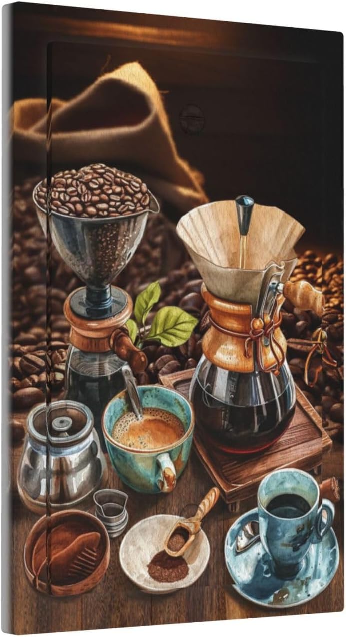 Decorative Light Switch Cover Plate Retro Coffee Maker Beans Cup 1 Gang No Device Single Blank Outlet Covers Wall Plate Cover Switchplate Faceplate for Kitchen Decor