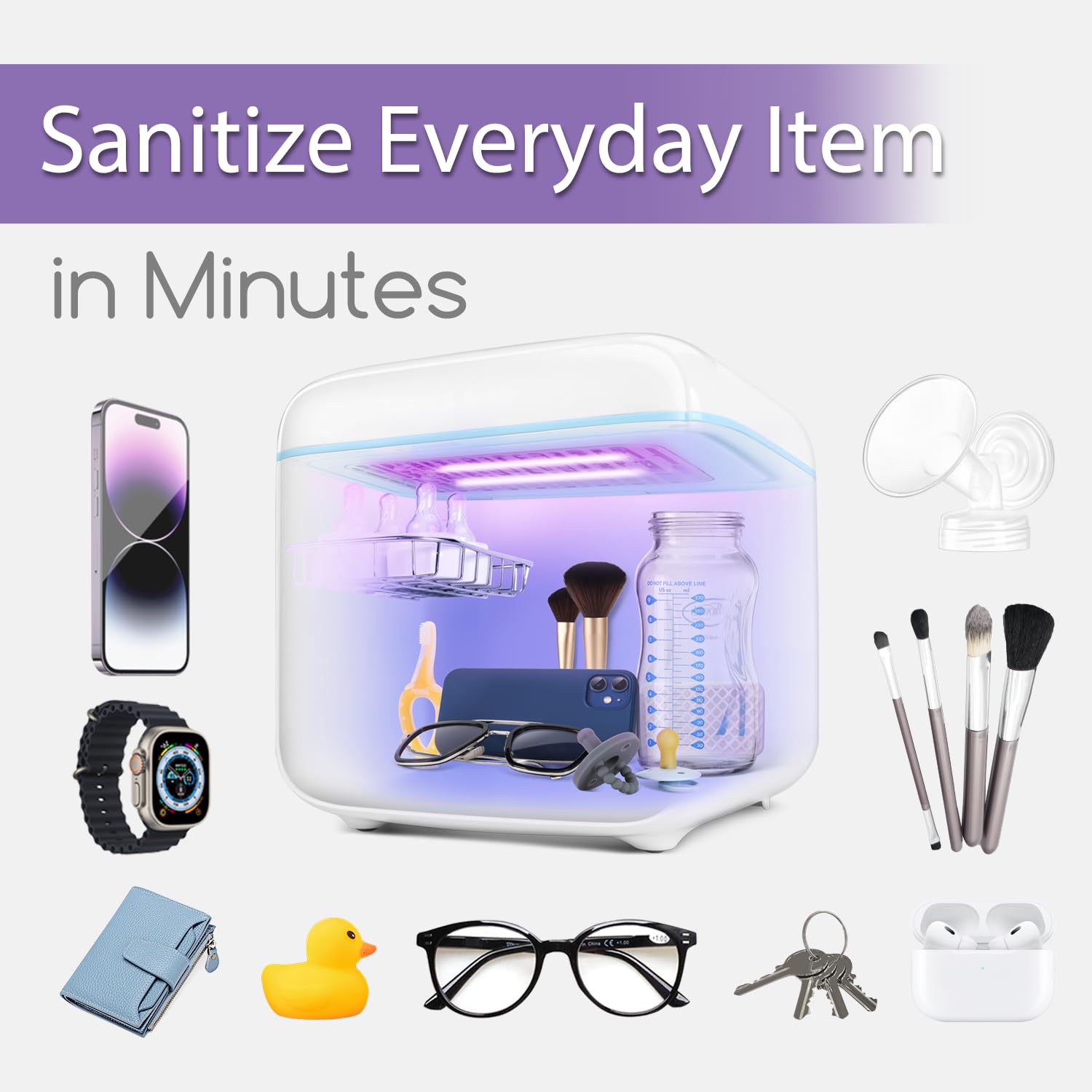 Papablic 4-in-1 UV Light Sanitizer | UV-Clean Sanitizing and Dryer Pro | UV Sanitizer Box with Dual UV-C Lamps for Babies & Whole Family | Large Capacity | Touch Control