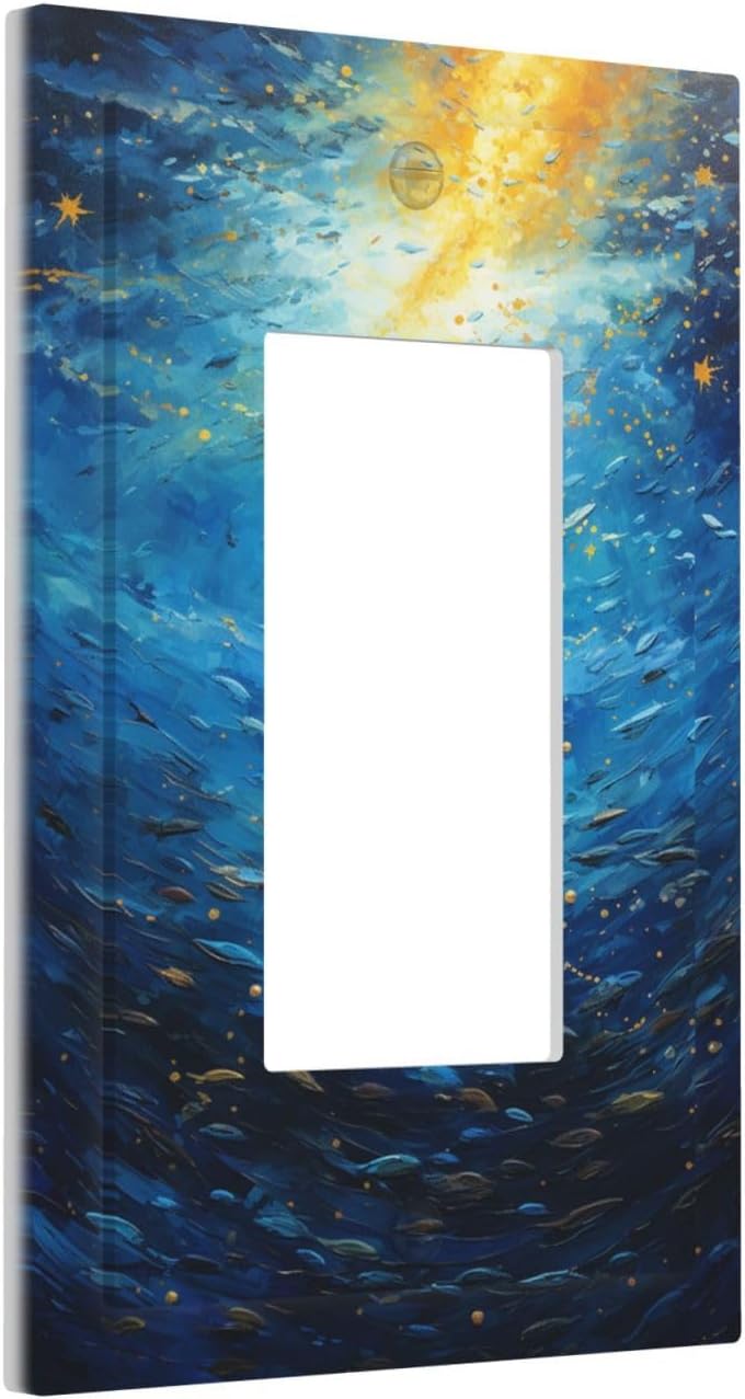 Decorative Outlet Covers Dream Ocean Underwater World Fish Shoal 1 Gang Single Rocker Light Switch Cover Plate Wall Plates GFCI Faceplate for Kids room Nursery Decor
