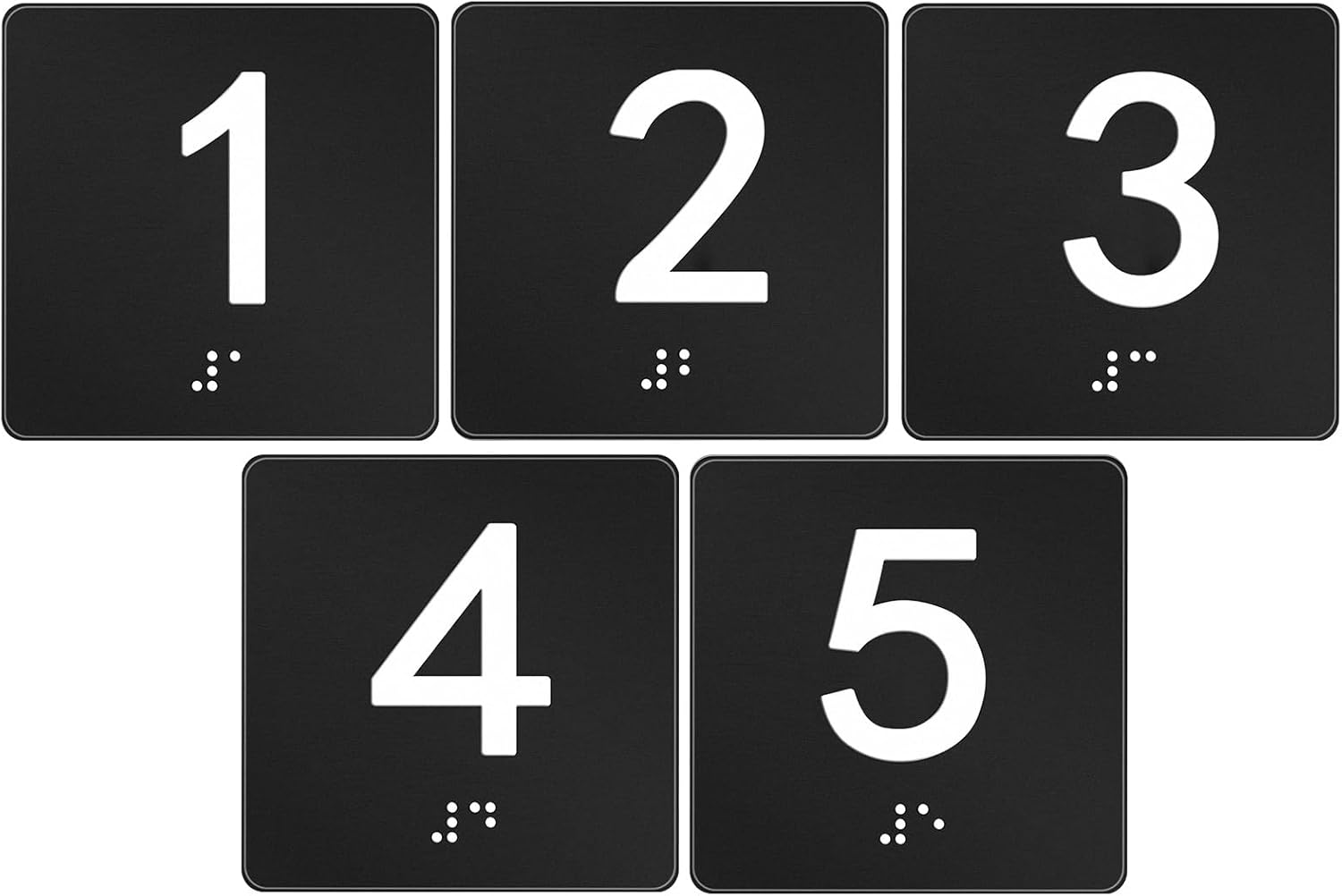 Exam Room Sign Numbers 1-5 with Braille and Tactile 4" x 4" Identification Signs Numbers for Exam Rooms Offices Educational Institution Directional Assistance Test Center (Black/white)