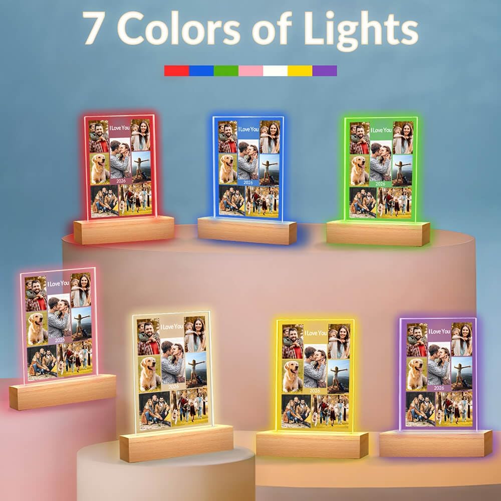 Custom Picture Frame with Photo, Customized Picture Frames with Night Light, Personalized Photo Frame, Personalized Valentines Day Gifts for Women Men Her Him Mom Dad Family