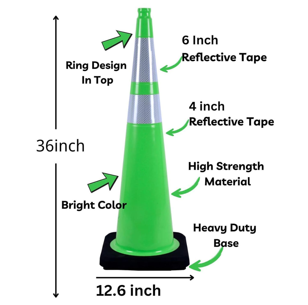 BESEA 4Pack 36” inch Traffic Cones Green Road Parking Cones Construction Safety Cone Structurally Stable for Traffic Control(Green Color)