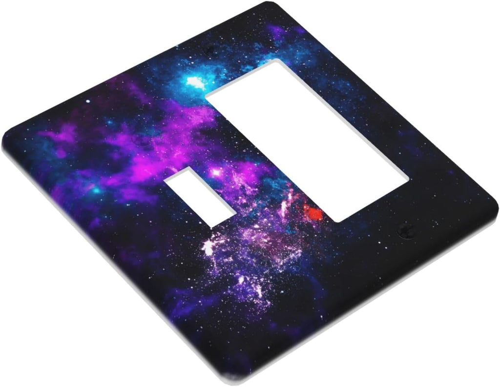 Outer Space Colorful Starry Sky Galaxy Planet Outlet Covers 1 Toggle 1 Rocker Combination Decorative Wall Plate Electrical Switch Plates Light Switch Cover Plate for Bed Room Living Room Decor