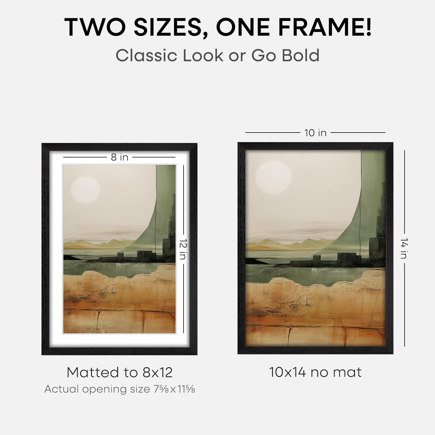 Homeforia 10x14 Picture Frame Black Wood, High End Oak 10x14 Poster Frames with Mat 8x12, 10 x 14 Wooden Frame Matted to 8 x 12 inch Photo, 14x10 Thin Hanging Frame, Tempered Glass, Wall Kit, Set of 1