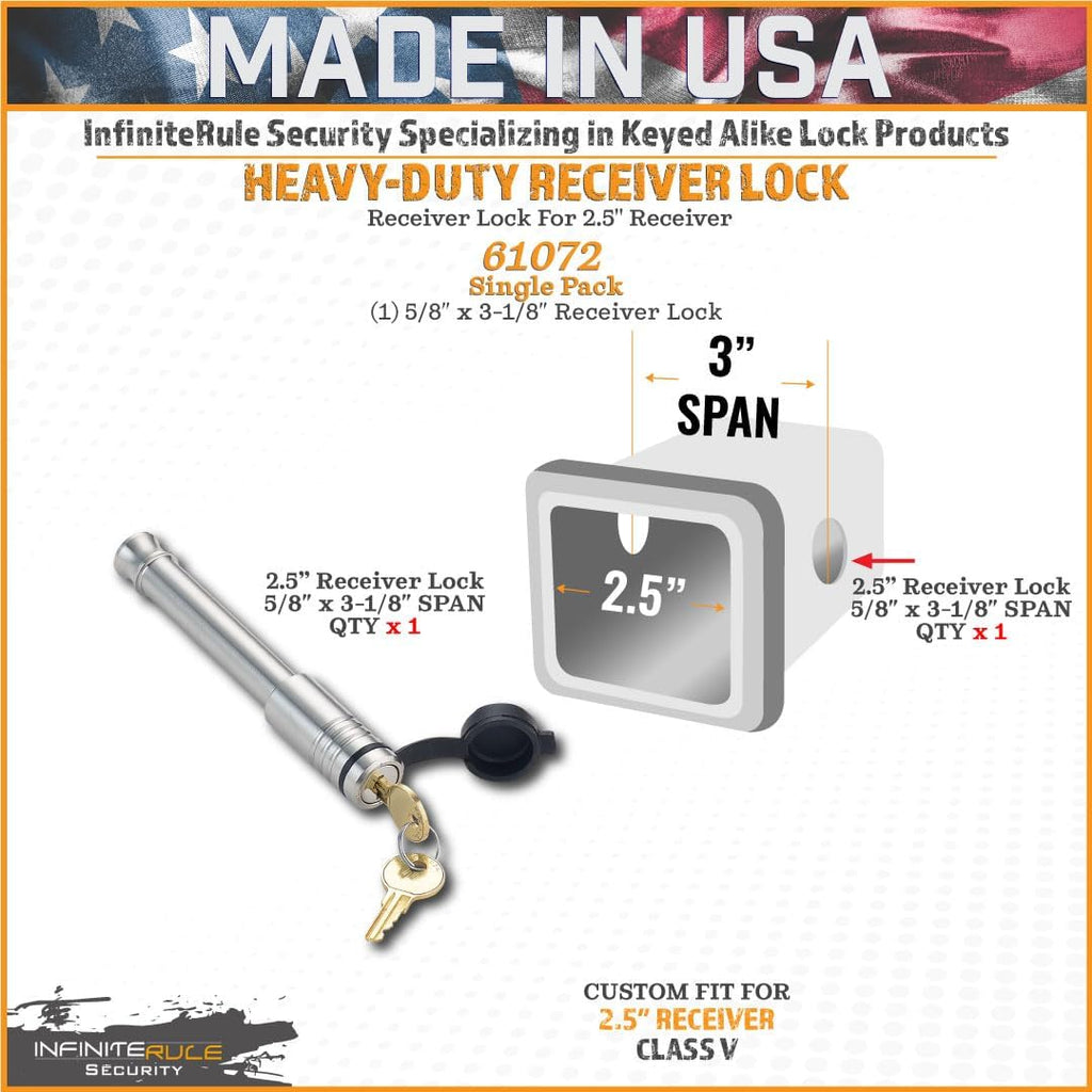 2.5" Receiver Hitch Lock - Heavy-Duty Stainless Steel Anti-Theft Lock for Trailers, RVs & UTVs - Made in USA