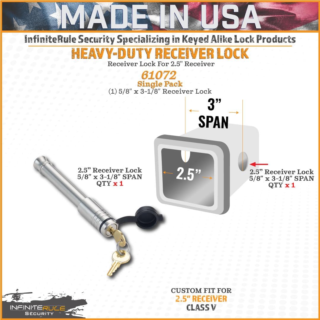 2.5" Receiver Hitch Lock - Heavy-Duty Stainless Steel Anti-Theft Lock for Trailers, RVs & UTVs - Made in USA