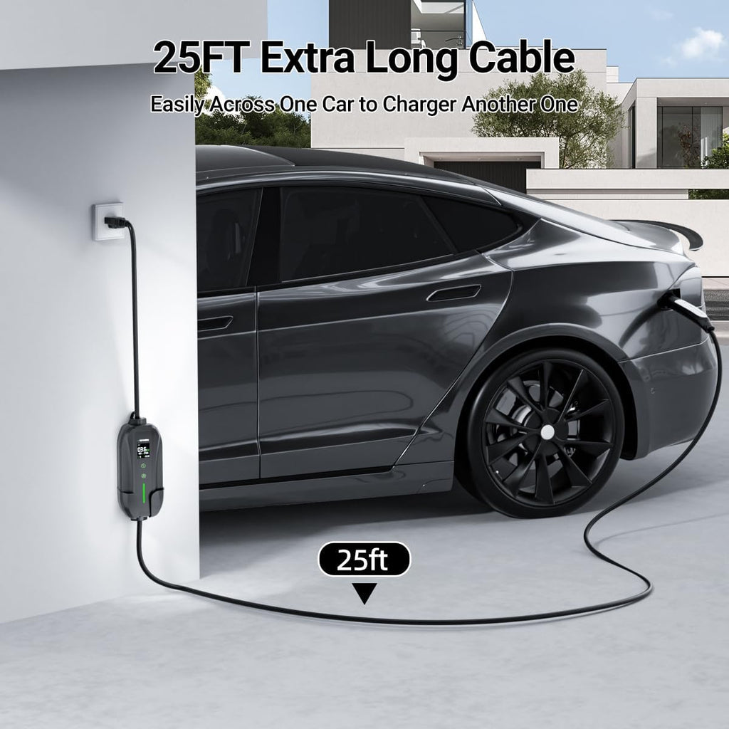 Level 1/2 EV Charger for Tesla,16A 120V/240V Home Charging Station, 25FT Cable with NEMA 6-20 Plug to NEMA 5-15 Adapter, NACS Connector, Travel Portable Electric Charger for Tesla Model Y/3/S/X