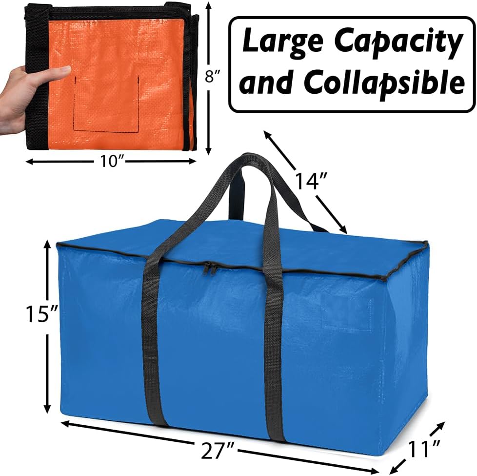 ClearSpace Heavy Duty Moving Bags or Storage Bags – Storage Bins with Lids, Large Moving Boxes with Backpack Straps & Zippers,– Packing Box & Moving Supplies for College Dorm, 8 Pack