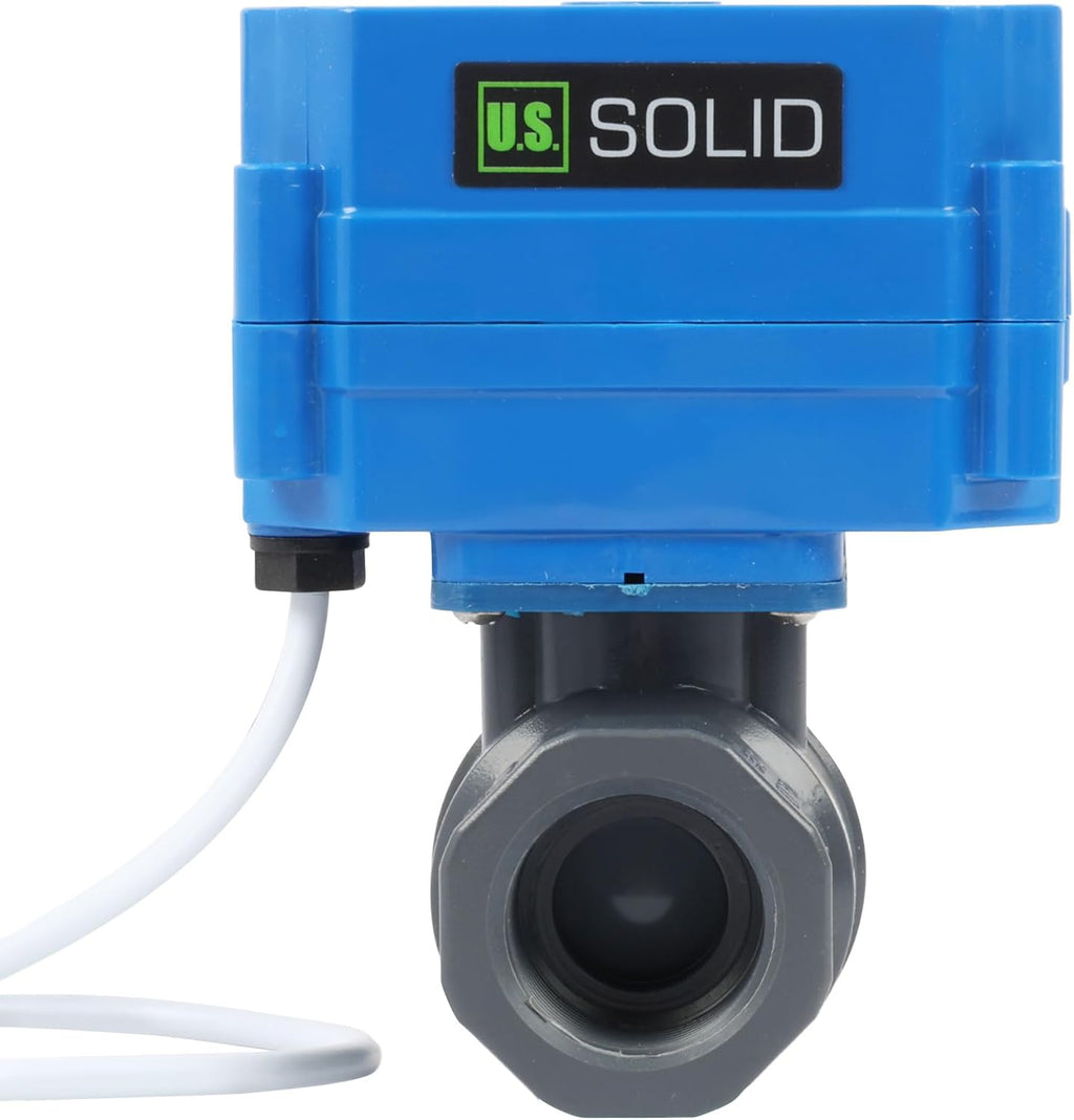 U.S. Solid 3/4" UPVC Motorized Ball Valve - Plastic Electrical Ball Valve with Standard Port, 2 Wire Auto Return, 9-24V AC/DC, Normally Closed