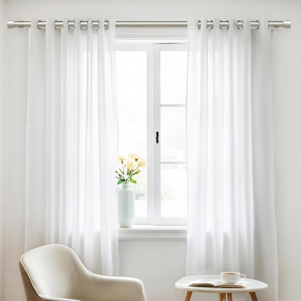 2 Pack Curtain Rods for Windows 72 to 144 Inch, 1 Inch Brushed Nickel Adjustable Heavy Duty Outdoor Curtain Rod for Patio Bedroom, Drapery Rods Set with End Cap, Size 32"- 150"