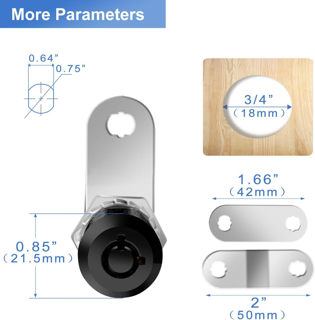 Black Cam Locks RV Storage Locks Keyed Alike, 1-1/2” Fits on 1-1/4” Max Door Thickness, RV Compartment Locks for Camper Trailer Cabinet Locks with Keys (Black 1-1/2 Inch 2Pack)