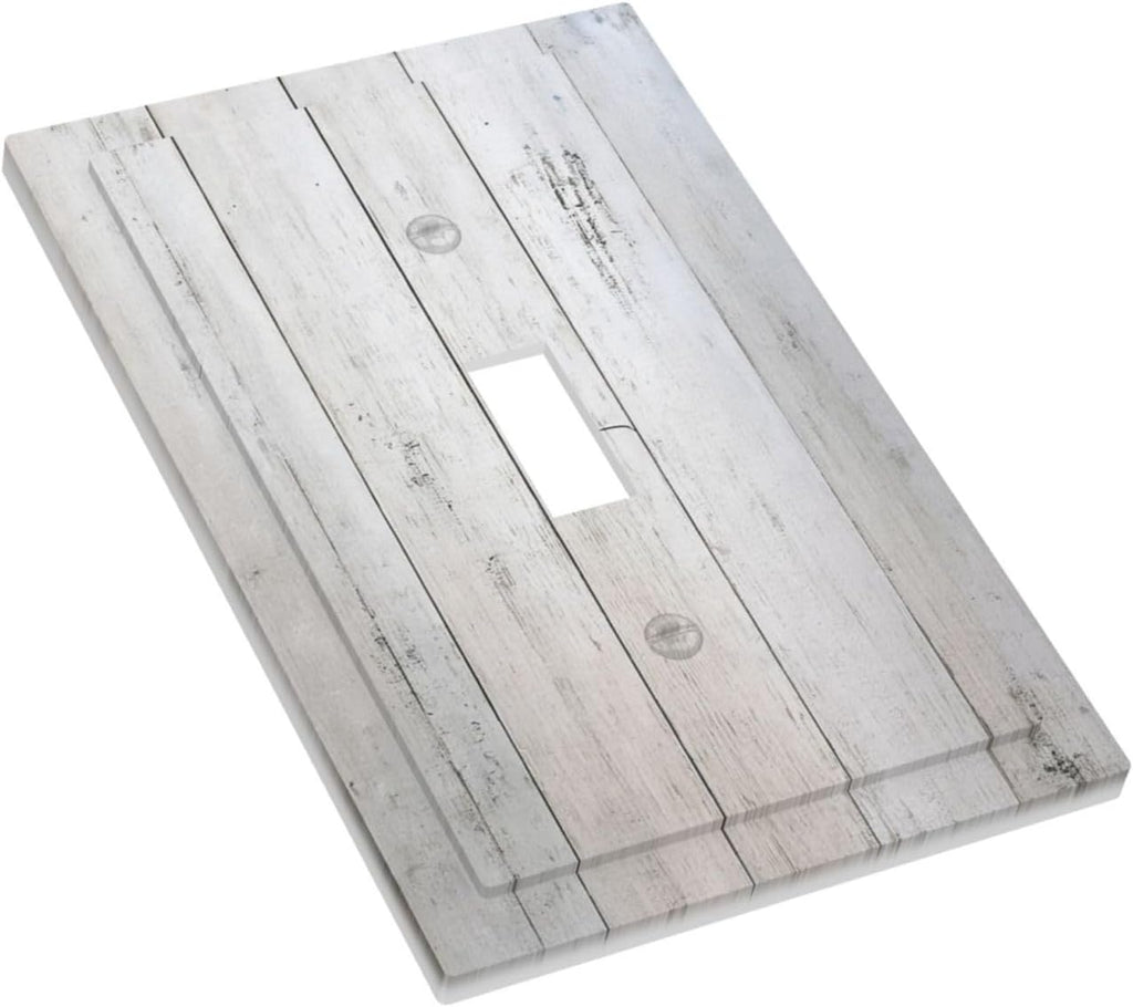 Rustic White Grey Wood Grain Decorative Light Switch Cover 1 Gang Single Toggle Decorator Outlet Wall Plate Device Electrical Faceplate Switchplates for Bedroom Bathroom Decor