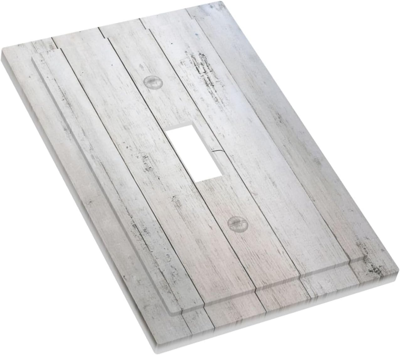 Rustic White Grey Wood Grain Decorative Light Switch Cover 1 Gang Single Toggle Decorator Outlet Wall Plate Device Electrical Faceplate Switchplates for Bedroom Bathroom Decor