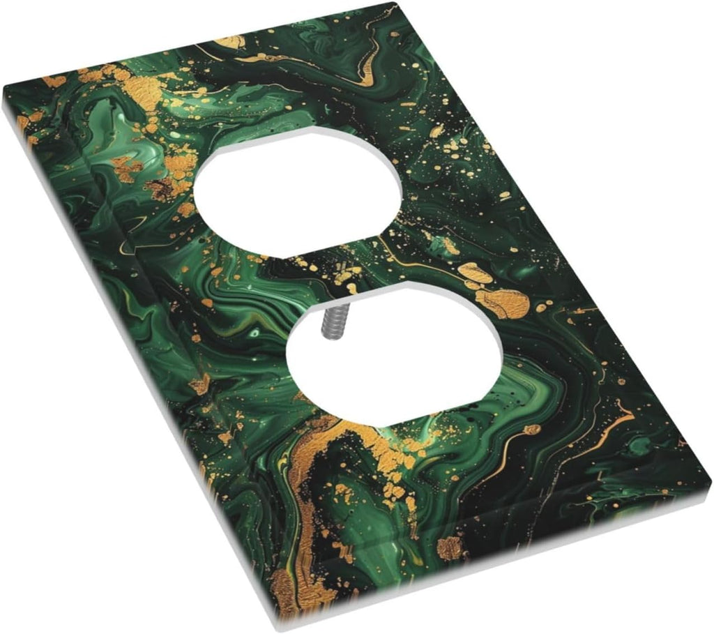 Green/Gold Modern Abstract Luxury Marble 1 Gang Duplex Receptacle Switch Wall Plate Decorative Switchplate Outlet Covers Electrical Plug Cover Faceplate for Bathroom Home Decor 5 X 3 IN