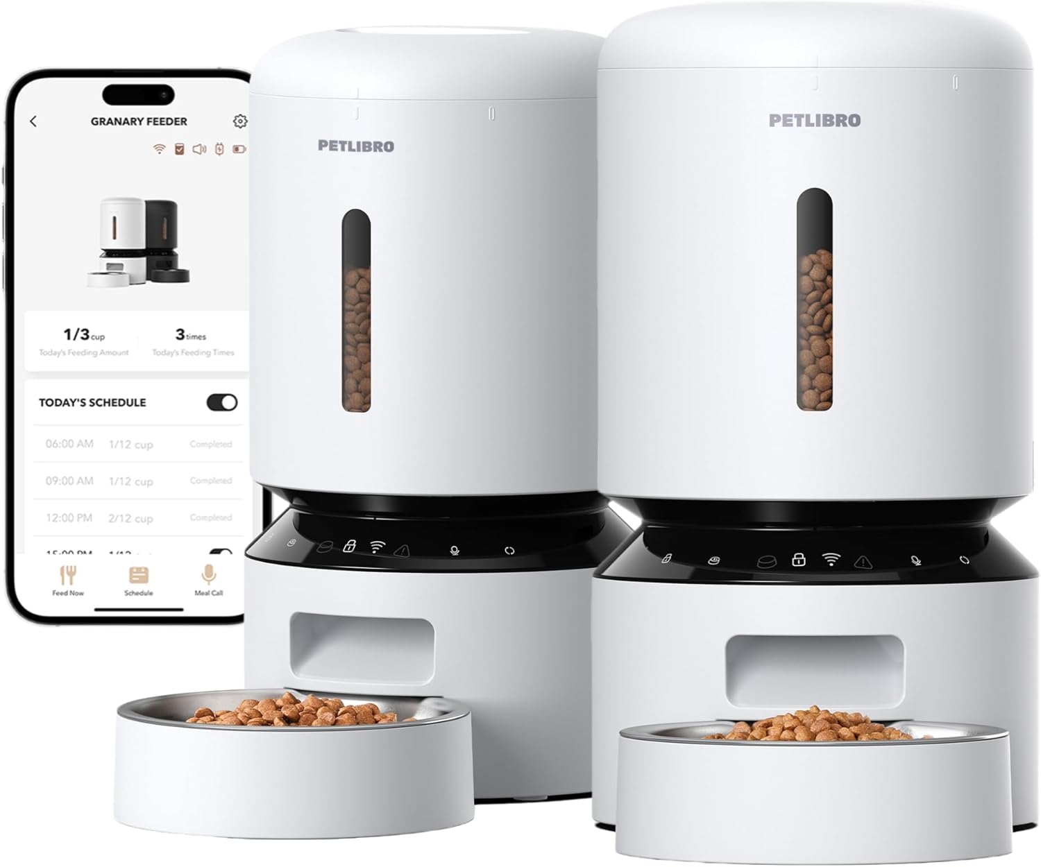 PETLIBRO Automatic Multiple Cats Feeder, 5G WiFi Automatic Dog Food Dispenser with Freshness Preservation, 5L Timed Pet Feeder with Low Food Sensor, Up to 10 Meals Per Day, Granary White