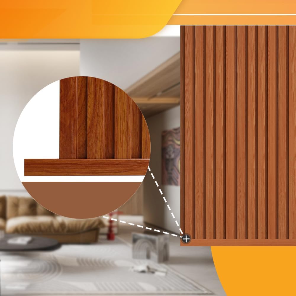 OUZUGIE 8-Pack 57 Inches, WPC Slat Wall Panel Trim,Corner Guard for Low Grille (Teak)