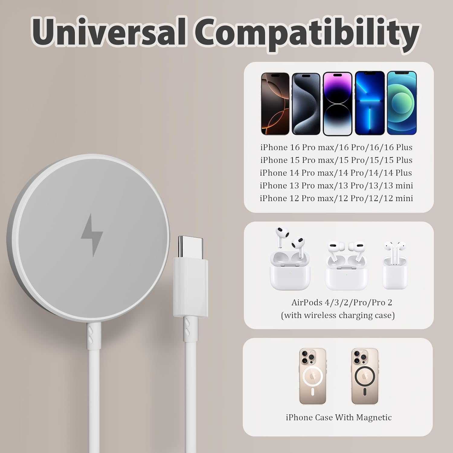 [Apple MFi Certified] Long Magnetic Wireless Charger for iPhone 17 16e, 10FT 2Pack Fast Charger for Apple MagSafe Charger, Wireless Mag-Safe Charging Pad for iPhone 17/17 Air/16 Pro Max/15/14/13/12