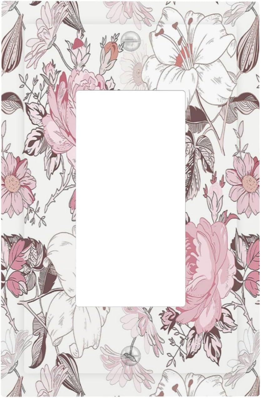 Decorative Outlet Covers Modern Watercolor Flower Pink White Wildflower 1 Gang Single Rocker Light Switch Cover Plate Wall Plates GFCI Faceplate for Bedroom Home Decor