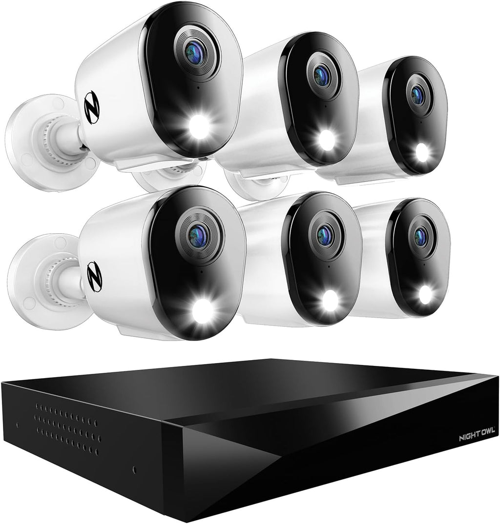 Night Owl 2-Way Audio 12 Channel DVR Video Home Security Camera System with (6) Wired 2K HD Indoor/Outdoor Deterrence Cameras and 2TB Hard Drive (Add up to 4 More Wired and 4 Wi-Fi Cameras) (6 Camera)