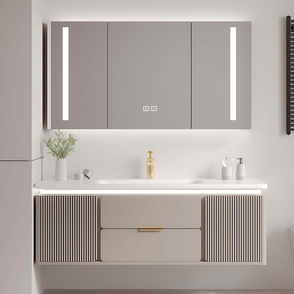 Modern Bathroom Vanity with Sink - Wall Mounted Vanity Cabinet with High-Definition Smart Storage Mirror, Time Display & LED Lights, Defogging | Bathroom Sink Cabinet (Mirror Cabinet, 48in)