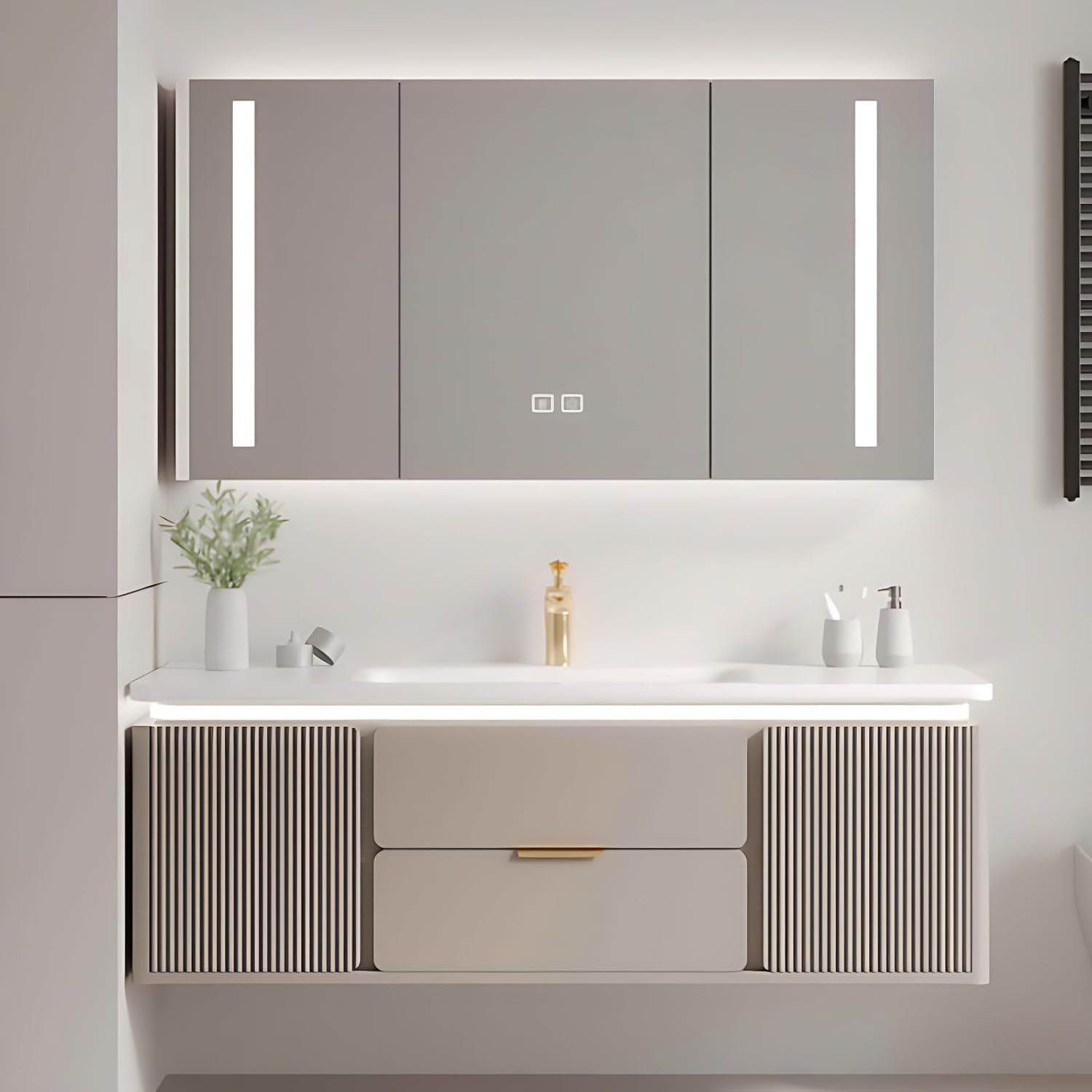 Modern Bathroom Vanity with Sink - Wall Mounted Vanity Cabinet with High-Definition Smart Storage Mirror, Time Display & LED Lights, Defogging | Bathroom Sink Cabinet (Mirror Cabinet, 48in)