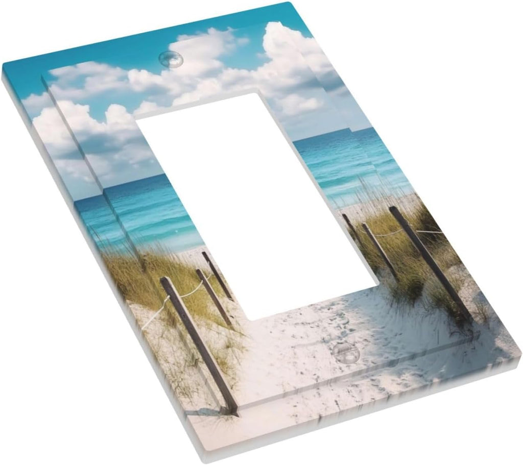 Decorative Outlet Covers Coastal Beach Ocean Seaside View 1 Gang Rocker Light Switch Cover Plate Single Wall Plates for Electrical Outlets Switch Plate Covers Faceplate for Bedroom Home Decor
