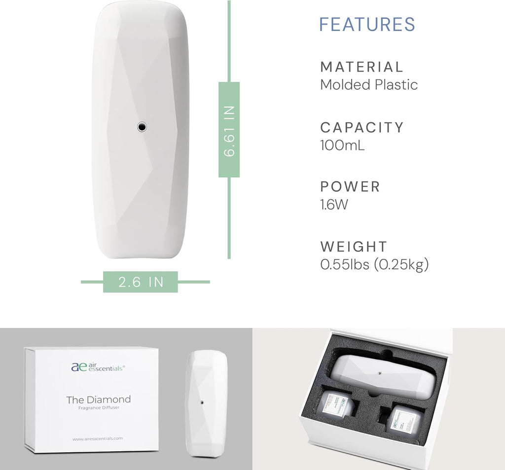 Air Esscentials The Diamond Gift Set, Smart Scent Air Machine Luxury Kit, Waterless Fragrance Oil Diffuser with 2 Scents & Bluetooth Control, Santal & Sensual Wood, White