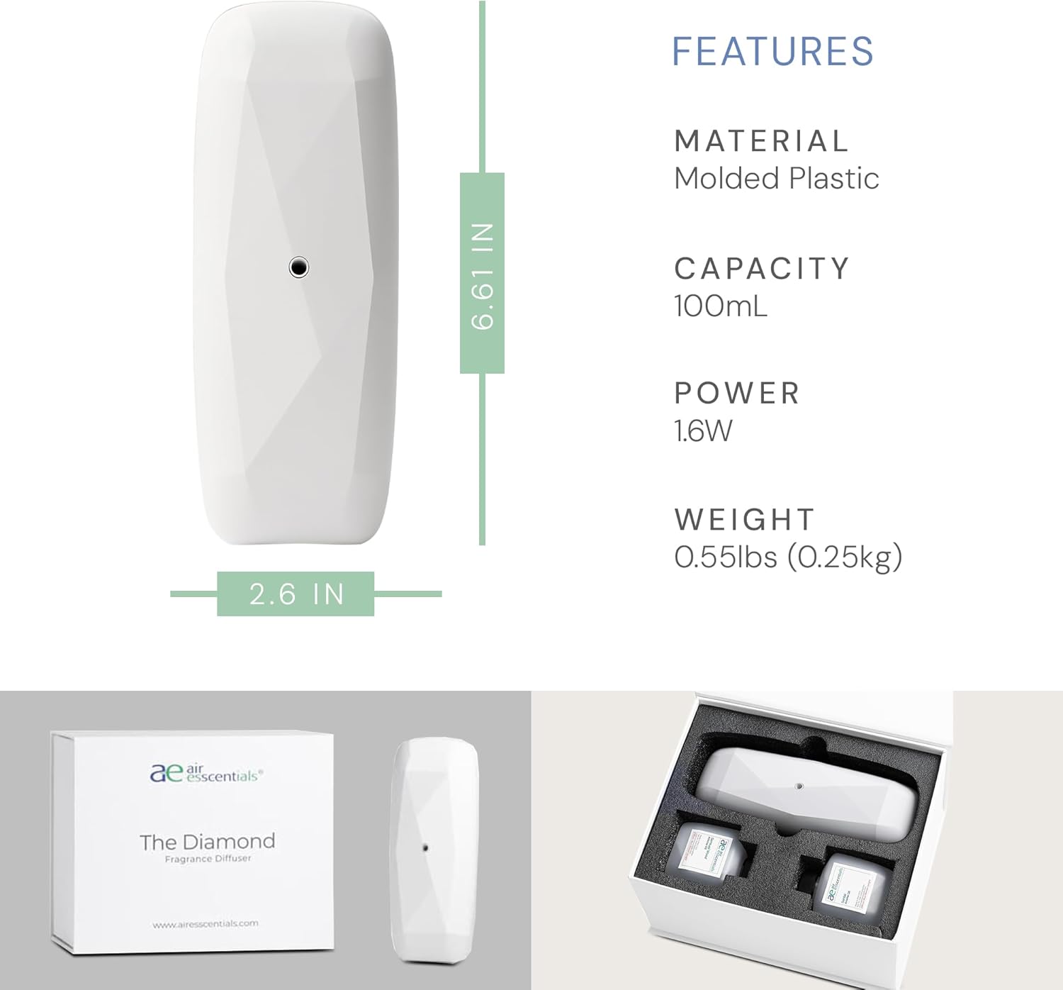 Air Esscentials The Diamond Gift Set, Smart Scent Air Machine Luxury Kit, Waterless Fragrance Oil Diffuser with 2 Scents & Bluetooth Control, Santal & Sensual Wood, White
