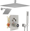 Shower System 12 Inches & 6 Inches Rainfall Shower Head System for Bathroom 3 Function Shower System Set Shower Faucet Concealed Installation Valve（Brushed Nickel）