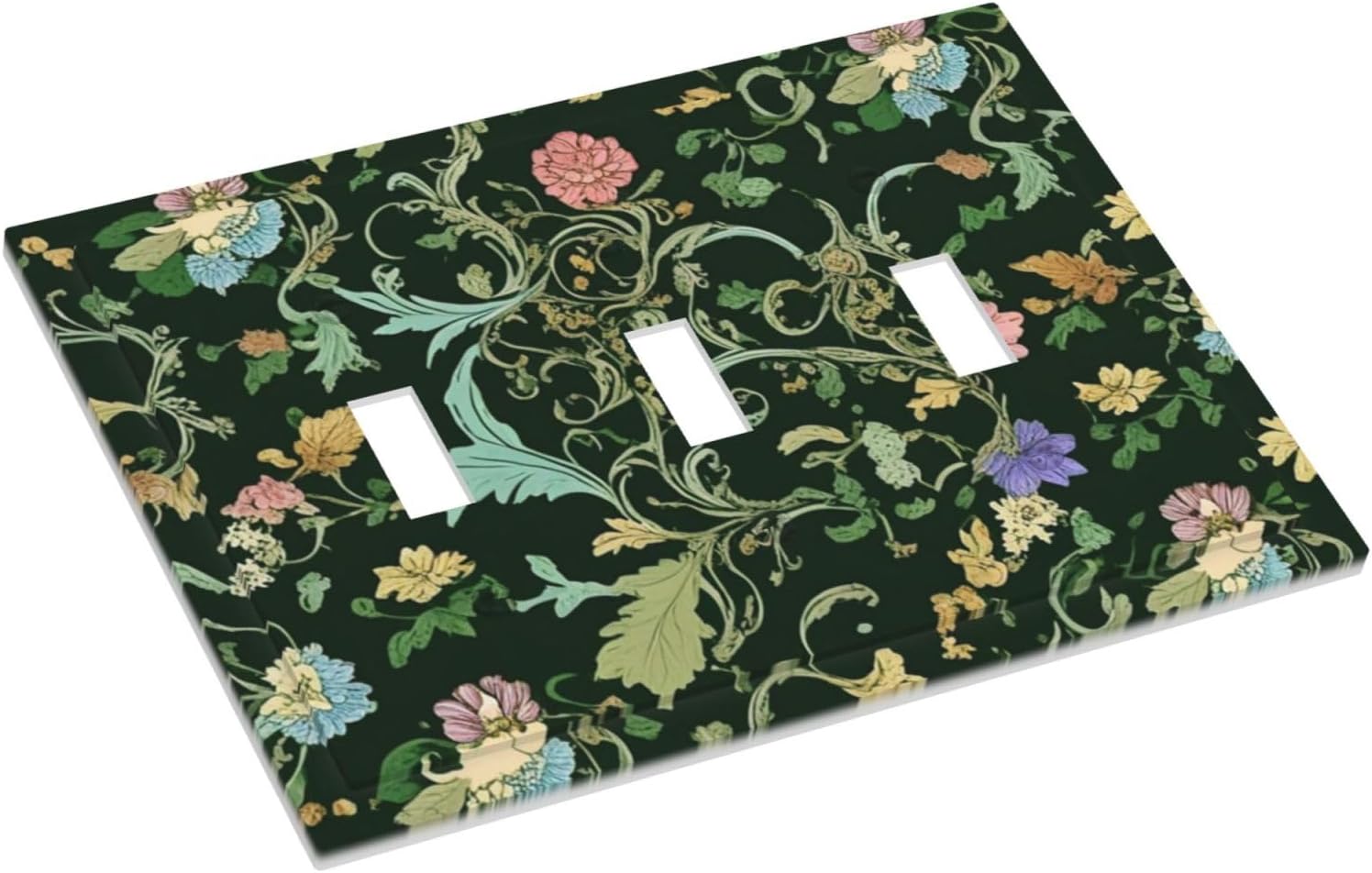 Decorative Light Switch Cover Plate Vintage Green Leaf Plant Rustic Pink Flower 3 Gang Wall Plate Oversized Triple Toggle Switch Cover Plate Jumbo Faceplate for Home Decor